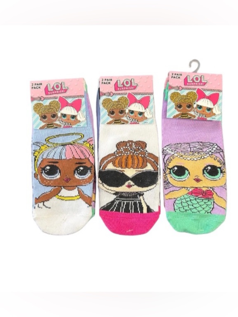L.O.L. Doll Socks 6 Pairs Girls Shoe Size 7-3, Sock Size 6-8.5  New With Tags